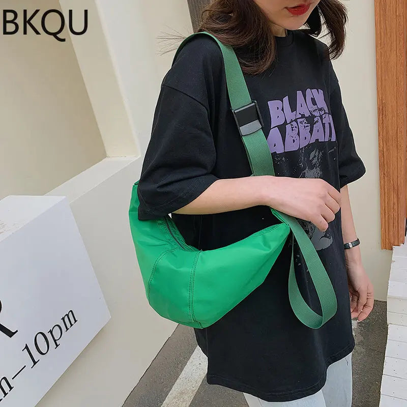 Canvas Shoulder Crossbody Bags Green Half Moon Handbags
