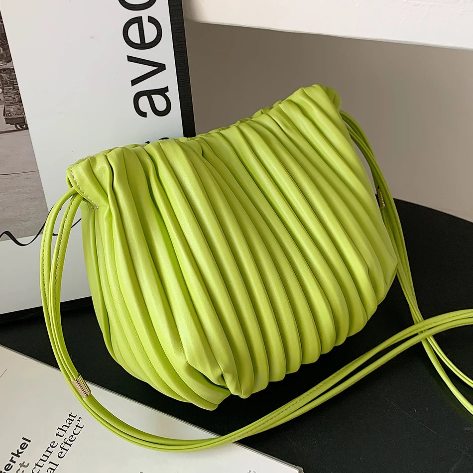 Women's Ruched Bucket Bag Soft Leather Shoulder Crossbody Handbag