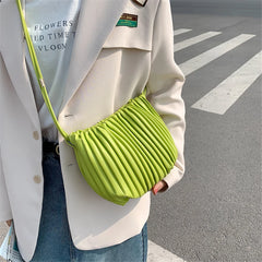 Women's Ruched Bucket Bag Soft Leather Shoulder Crossbody Handbag