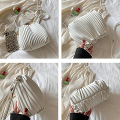 Women's Ruched Bucket Bag Soft Leather Shoulder Crossbody Handbag
