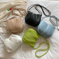 Women's Ruched Bucket Bag Soft Leather Shoulder Crossbody Handbag