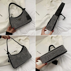 Diamond Nylon Shoulder Tote Bags For Women Small Solid Zipper Handbag