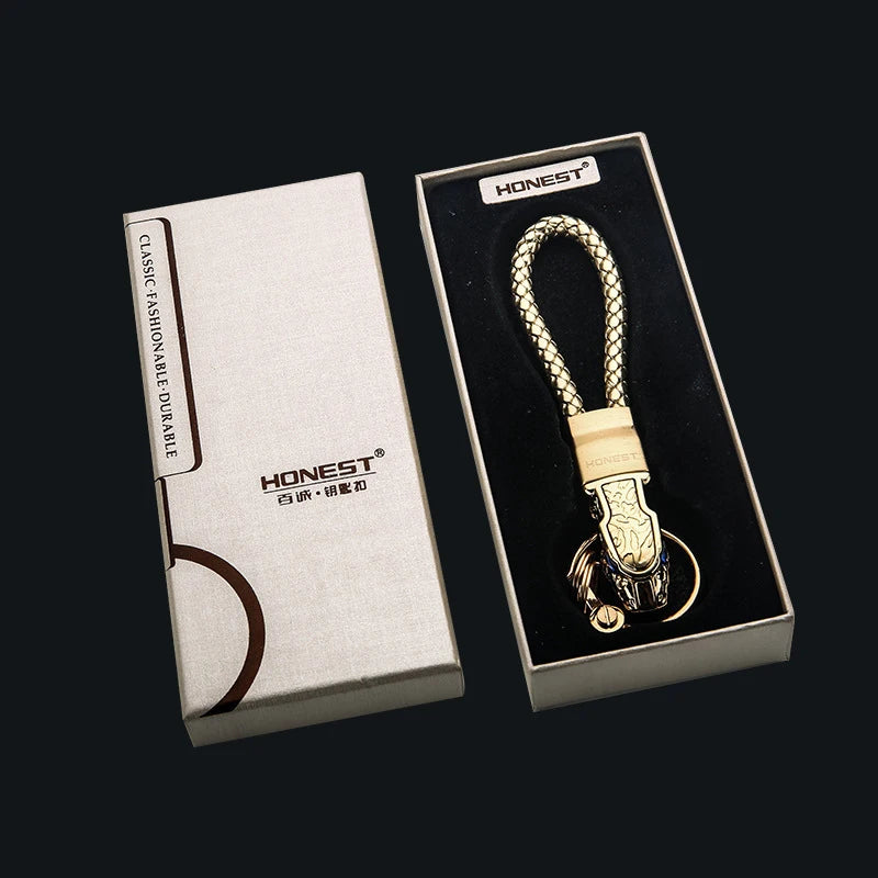 Leopard Head Metal Keychain with Diamond, Leather Hand Strap, Car Keyring