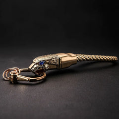 Leopard Head Metal Keychain with Diamond, Leather Hand Strap, Car Keyring
