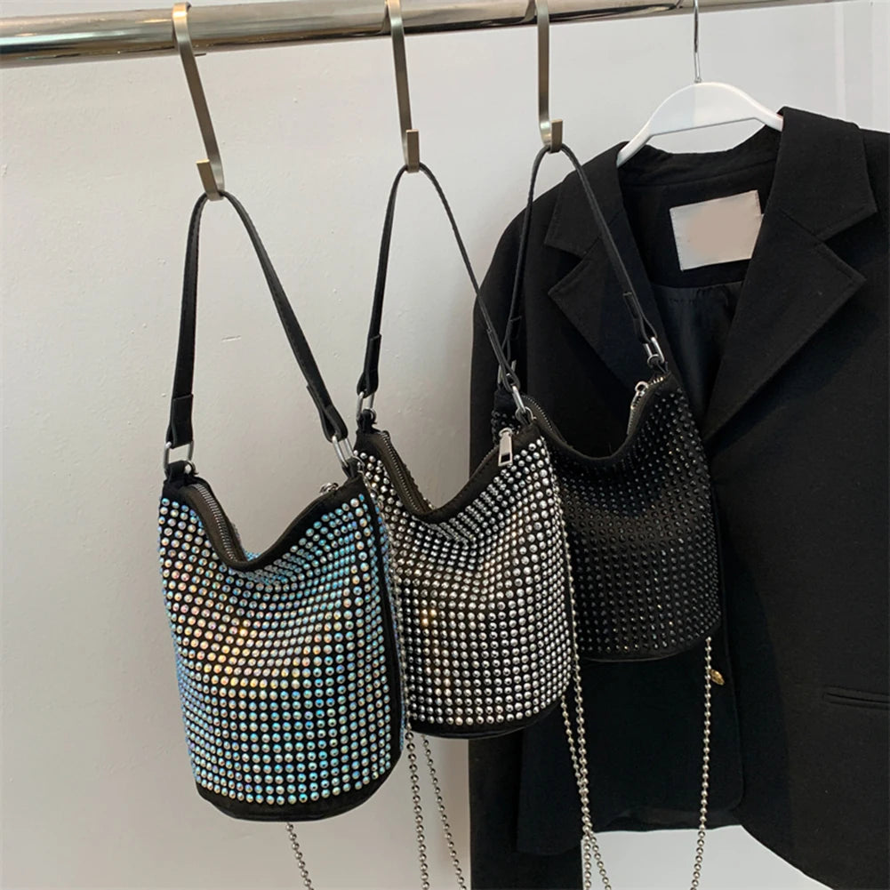 Women's Rhinestone Diamonds Basket Bag Large Capacity Totes
