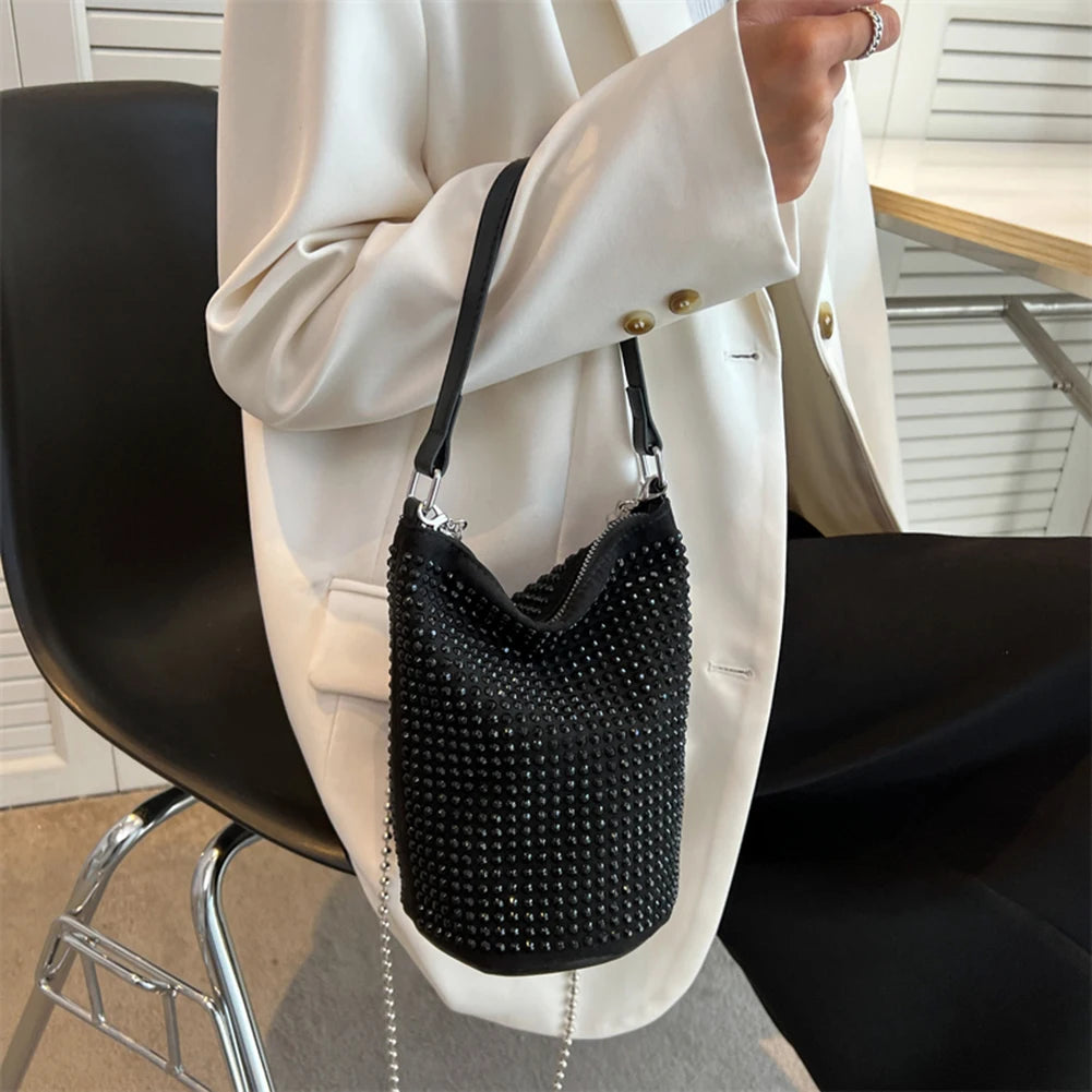 Women's Rhinestone Diamonds Basket Bag Large Capacity Totes