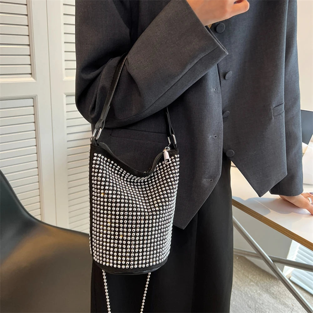 Women's Rhinestone Diamonds Basket Bag Large Capacity Totes