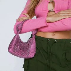 Rhinestone Mesh Shoulder Crossbody Bag for Women Evening Party