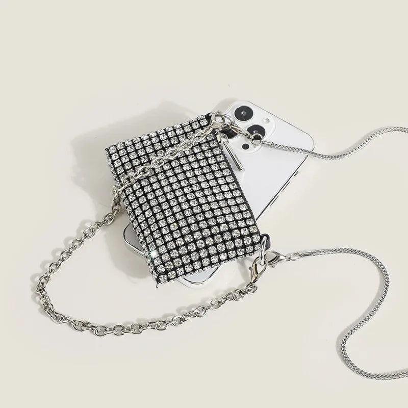 Crystal Mesh Shoulder Bag Shinny Rhinestones Chains Party Purse
