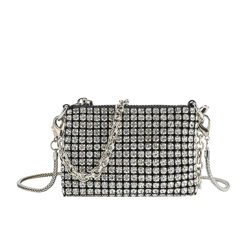Crystal Mesh Shoulder Bag Shinny Rhinestones Chains Party Purse