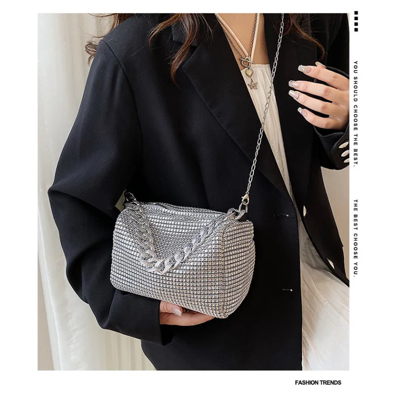 Diamonds Shoulder Crossbody Square Bags For Women Small Zipper Handbag
