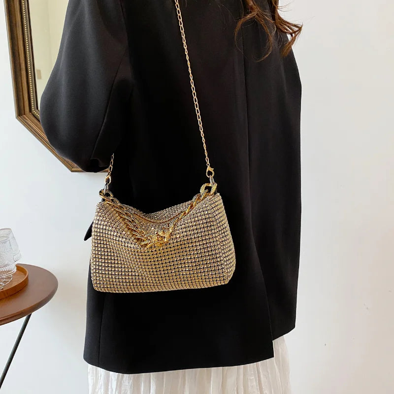 Diamonds Shoulder Crossbody Square Bags For Women Small Zipper Handbag