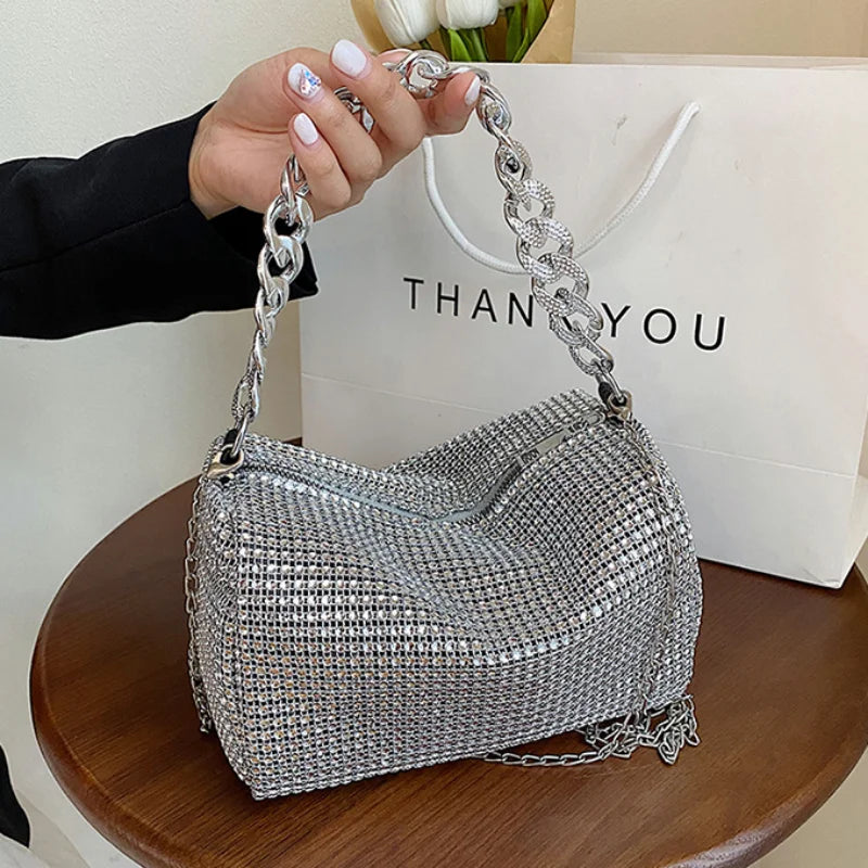 Diamonds Shoulder Crossbody Square Bags For Women Small Zipper Handbag