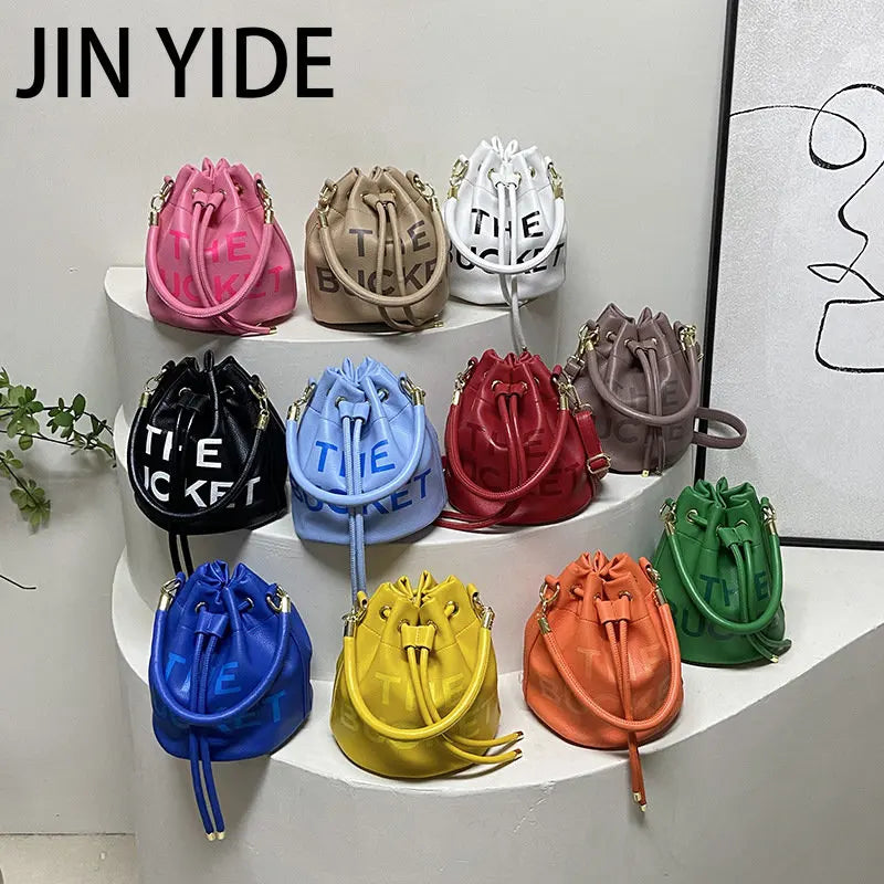 Drawstring Bucket Bag Candy Shoulder Crossbody Tote