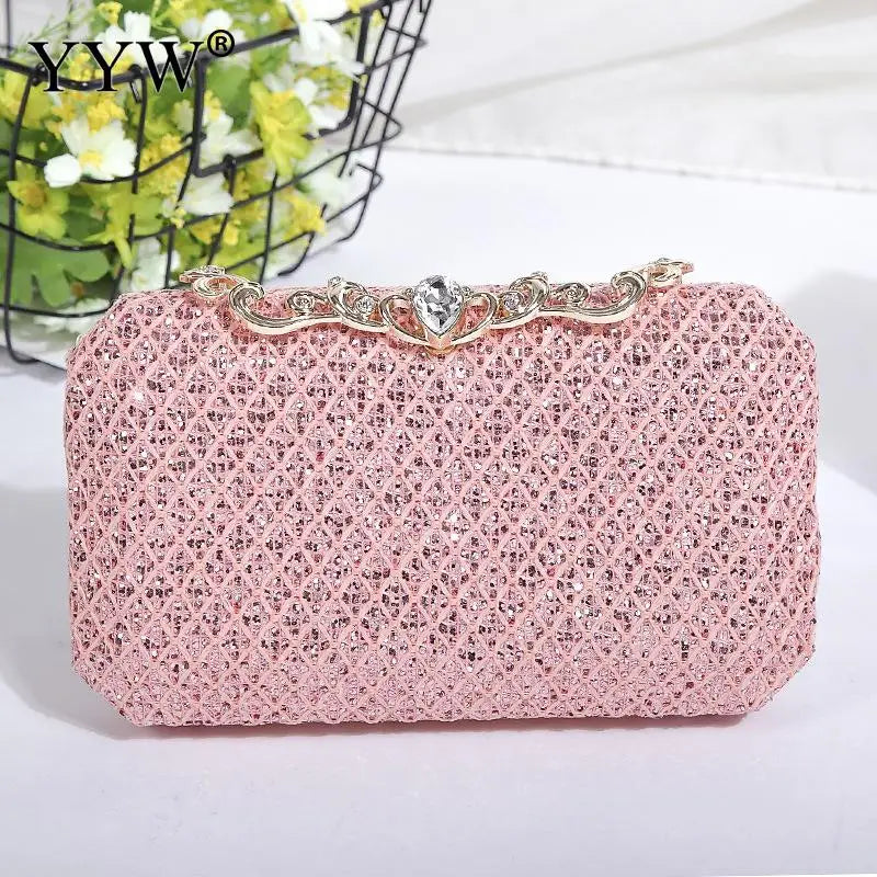 Pink Rhinestone Wedding Clutch Handbag Evening Party Bag