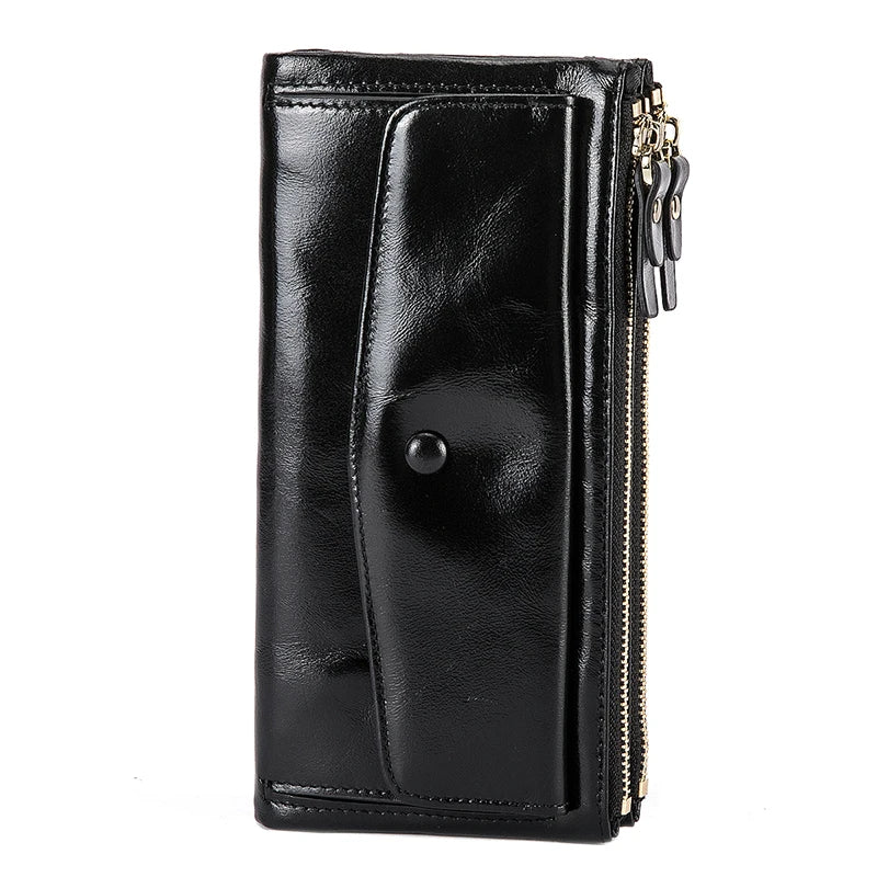 Women's Leather Long Checkbook Organizer Wallet Clutch 6032