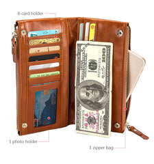 Women's Leather Long Checkbook Organizer Wallet Clutch 6032