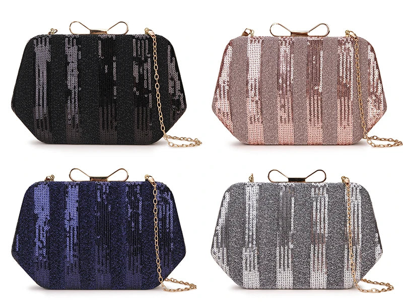 Sequins Striped Party Wedding Clutch Bag Shoulder Chain Mini Bolsa