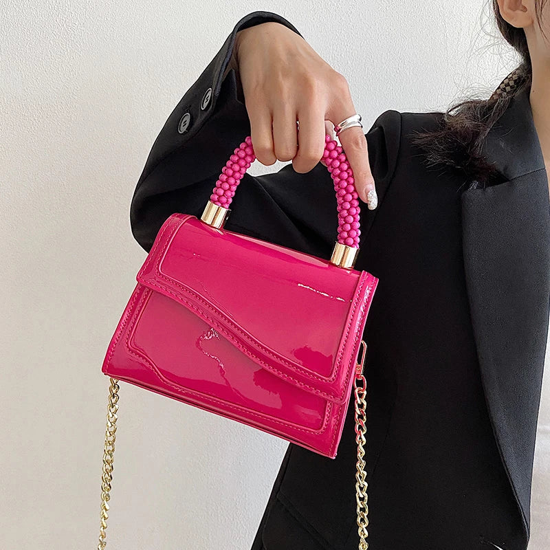 Women's Bright Patent Leather Chain Shoulder Crossbody Bag