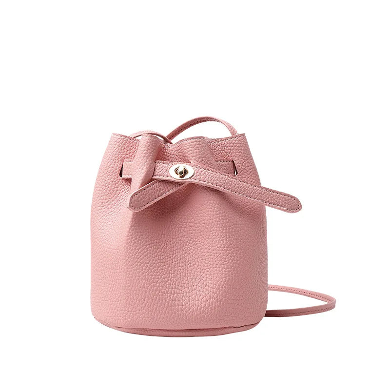 Vintage Women Bucket Bag Lychee Pattern Messenger Bag