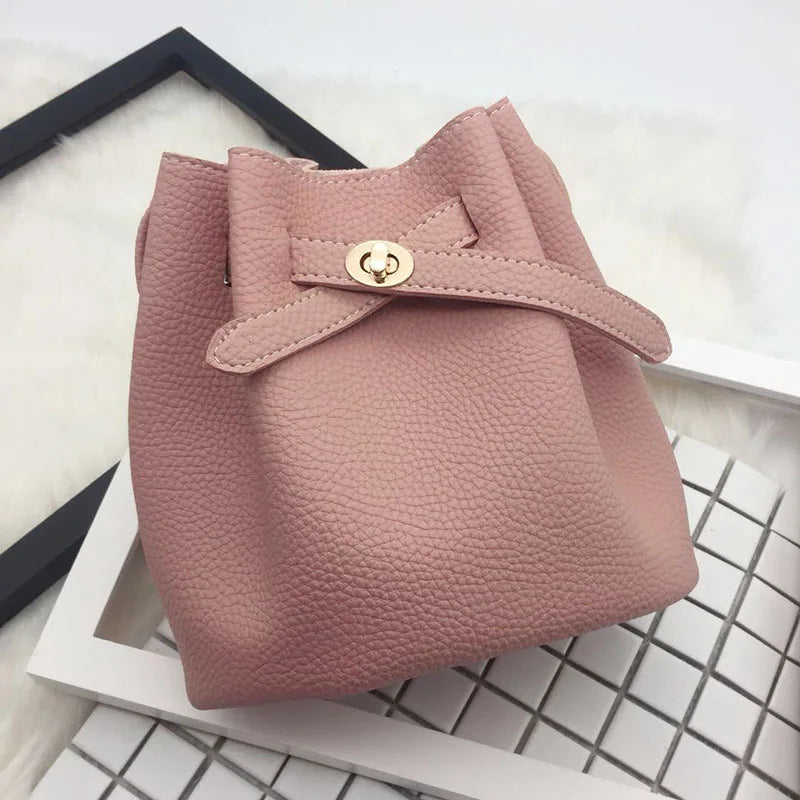 Vintage Women Bucket Bag Lychee Pattern Messenger Bag