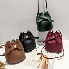 Vintage Women Bucket Bag Lychee Pattern Messenger Bag