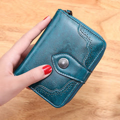 Retro Oil Wax Leather Short Style Purse Zipper Ladies Purse