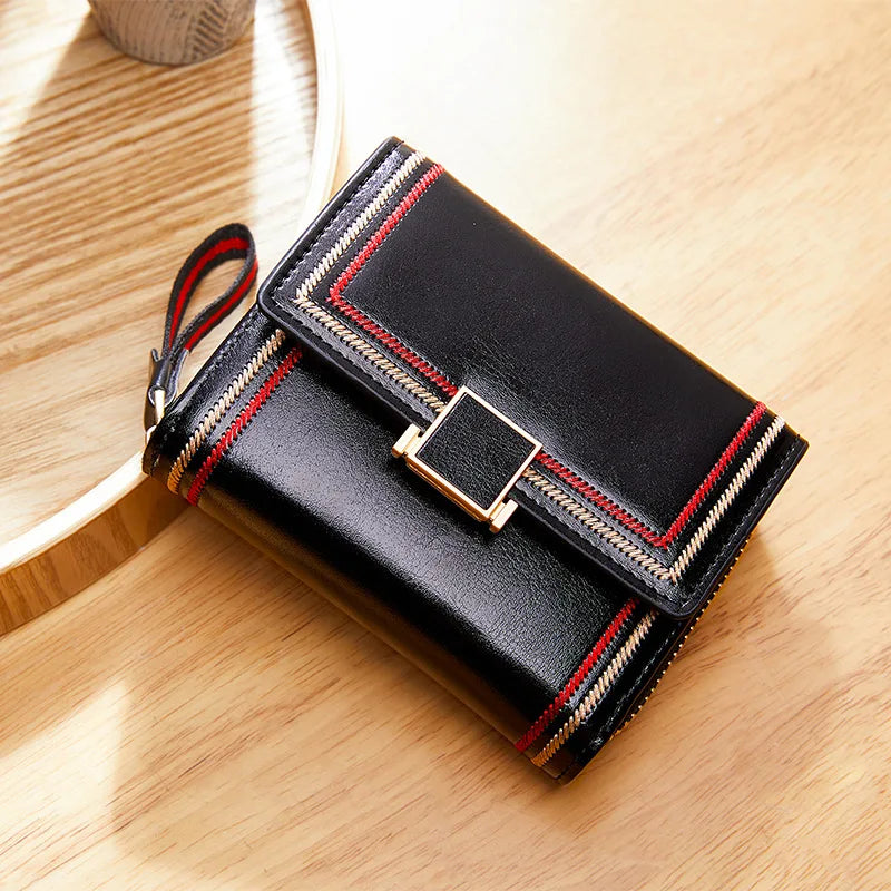Retro Oil Wax Leather Multi-slot Card Bag Zipper Ladies Purse