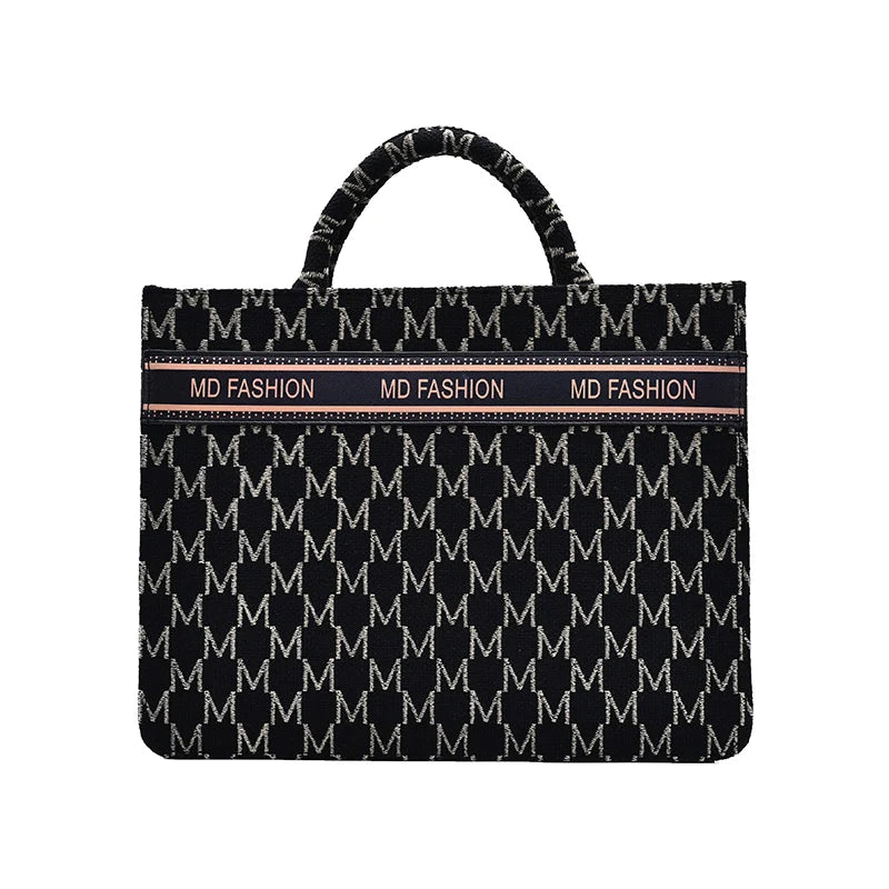 Letter Embroidery Shoulder Handbag with Chain - Large Capacity Tote Bag