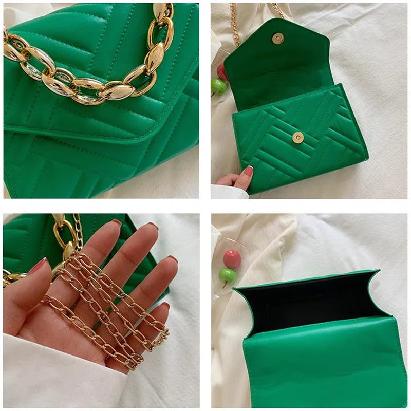 Small Flap Chain Crossbody Bag Plaid Pu Leather Handbag
