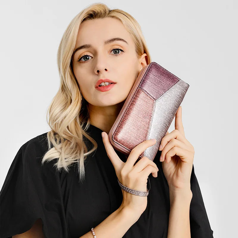 Zipper Women's Wallet Clutch Bag Purse Wristlets Mobile Phone Leather