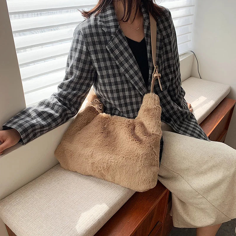 Soft Plush Pink Shoulder Bag Women's Tote Bag ZD1448