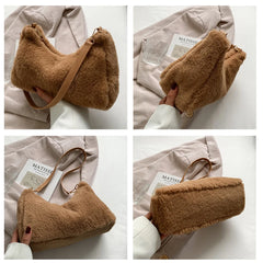 Faux Fur Mini Tote Bag Women Handbags Lady Purses Fluffy Soft Plush Shopper Bag
