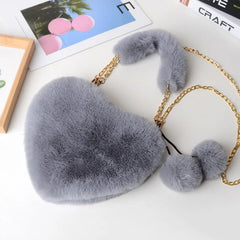 Faux Fur Heart-shaped Chain Shoulder Bag