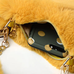 Faux Fur Heart-shaped Chain Shoulder Bag