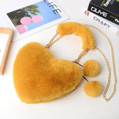 Faux Fur Heart-shaped Chain Shoulder Bag