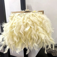 Feathers Clutch Bag for Women Chain Shoulder Evening Party Small Purses