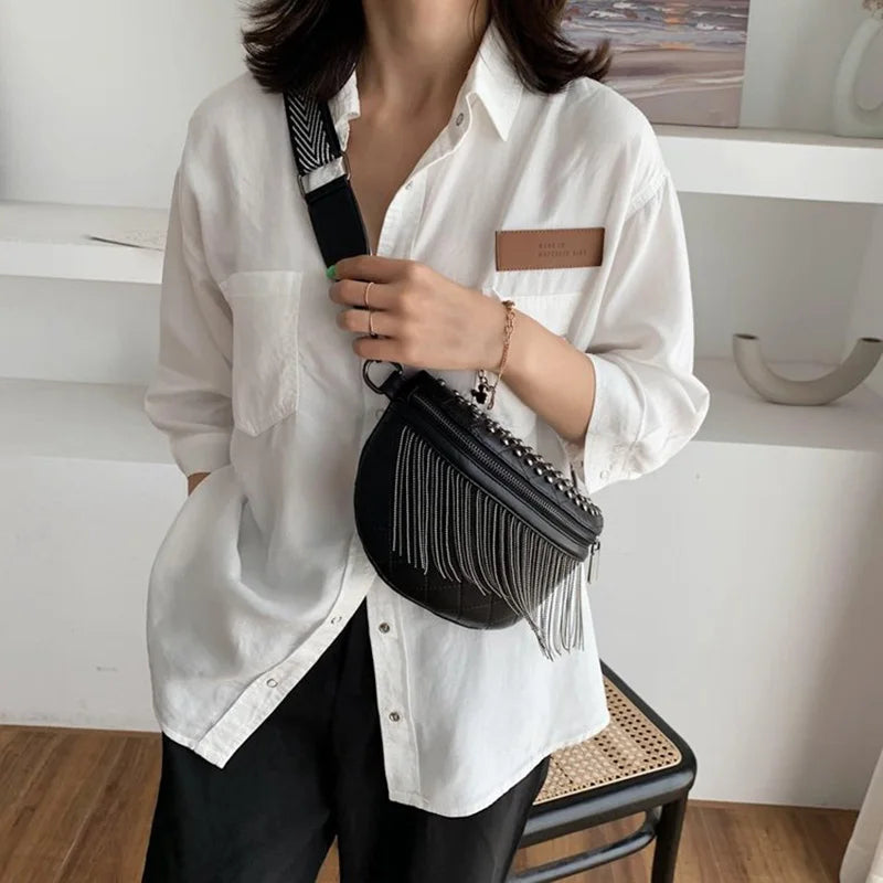 Female Leather Belt Bag Phone Fanny Pack Summer Crossbody Chest Bags