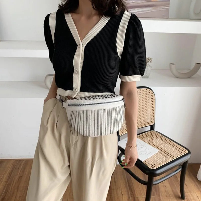 Female Leather Belt Bag Phone Fanny Pack Summer Crossbody Chest Bags