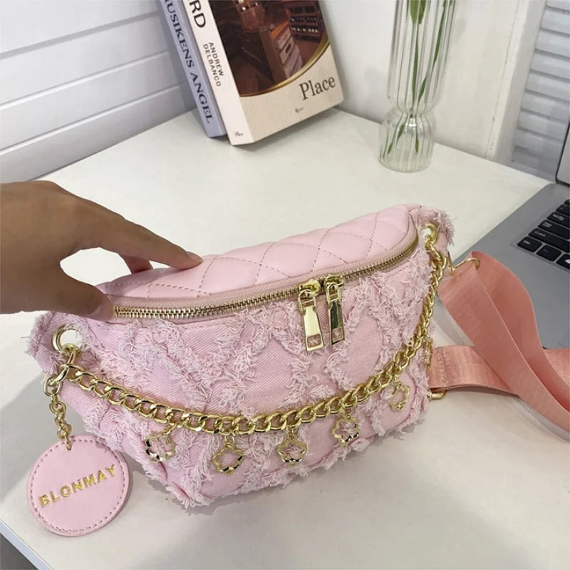 Flower Chain Waist Packs For Women Diamond Lattice Waist Bag