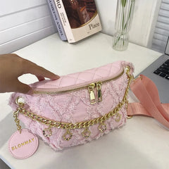 Flower Chain Waist Packs For Women Diamond Lattice Waist Bag