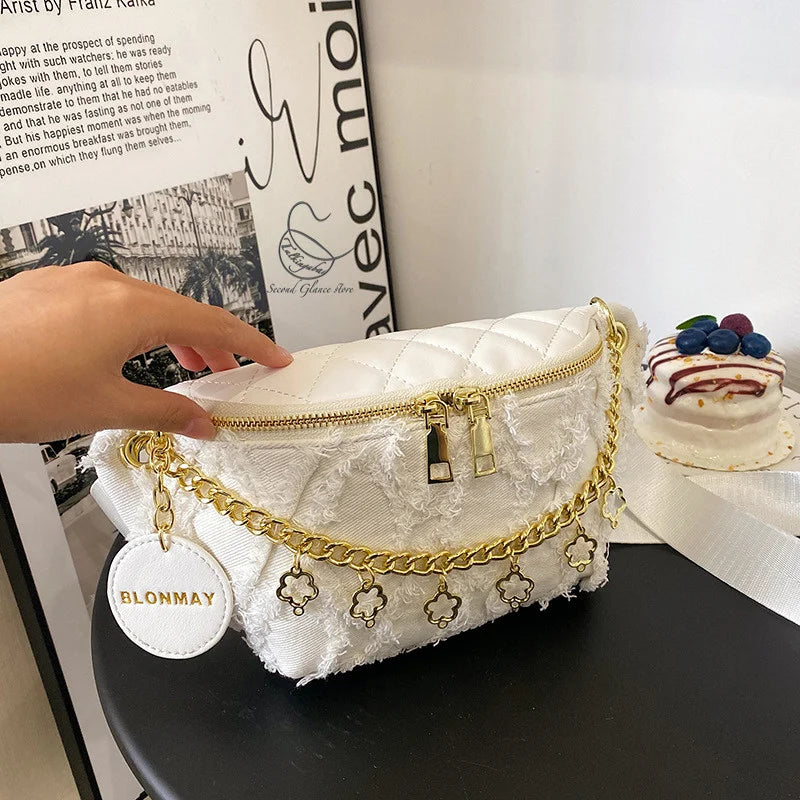 Flower Chain Waist Packs For Women Diamond Lattice Waist Bag