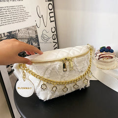 Flower Chain Waist Packs For Women Diamond Lattice Waist Bag