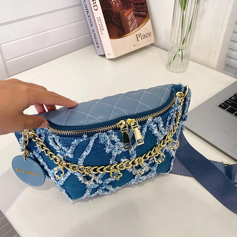 Flower Chain Waist Packs For Women Diamond Lattice Waist Bag