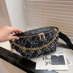 Flower Chain Waist Packs For Women Diamond Lattice Waist Bag