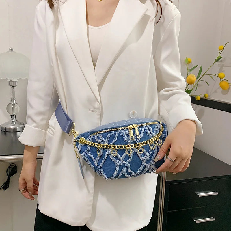 Flower Chain Waist Packs For Women Diamond Lattice Waist Bag