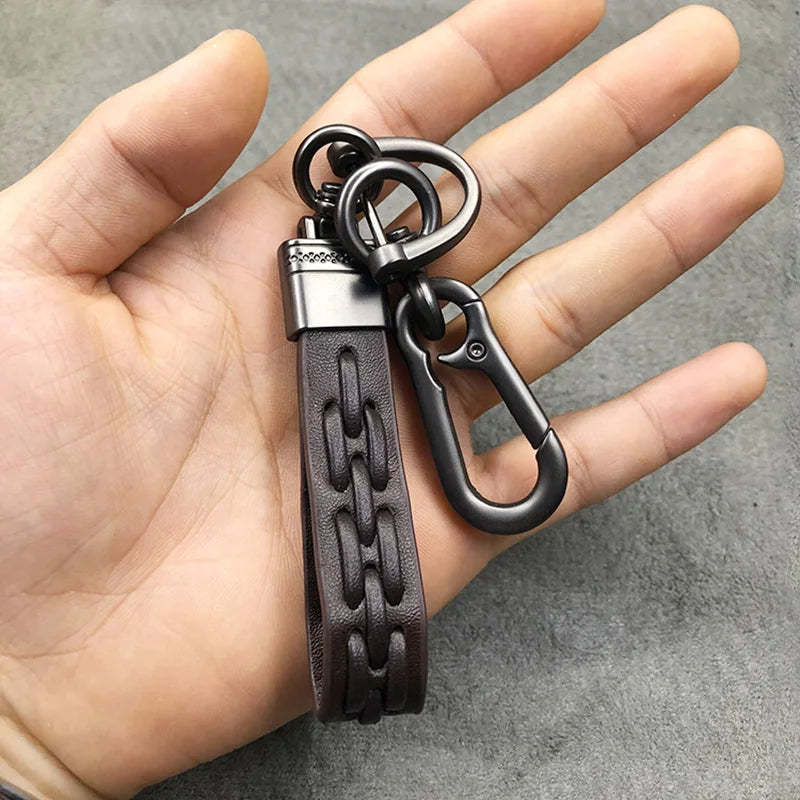 Vintage Braided Rope PU Leather Keychain Ring Holder