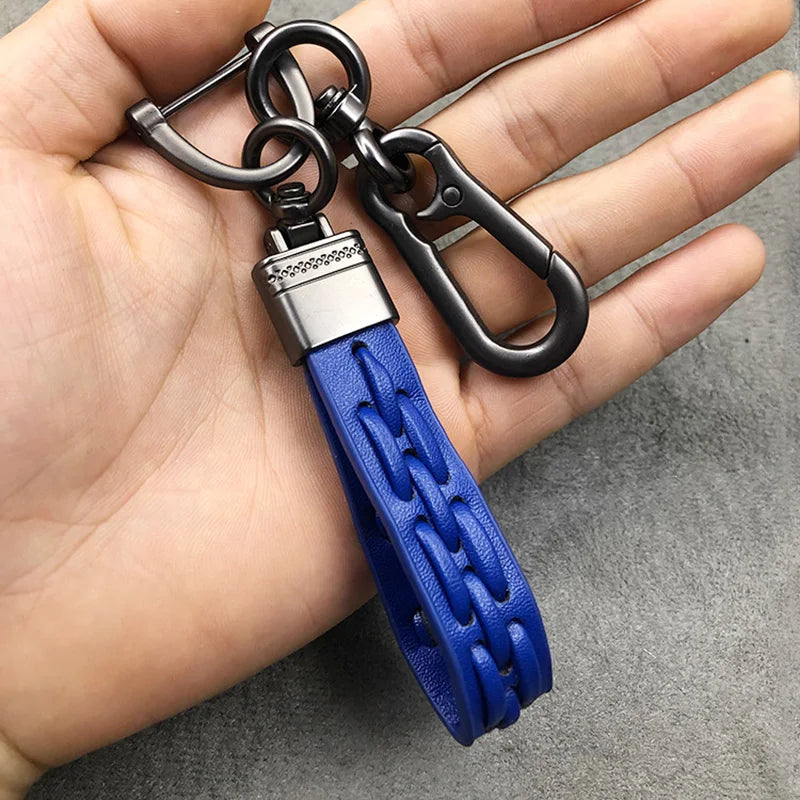 Vintage Braided Rope PU Leather Keychain Ring Holder