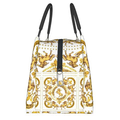 Golden Horses Floral Print Lunch Bag Thermal Insulated Box Work Picnic Tote