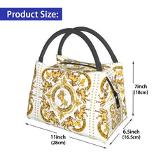 Golden Horses Floral Print Lunch Bag Thermal Insulated Box Work Picnic Tote